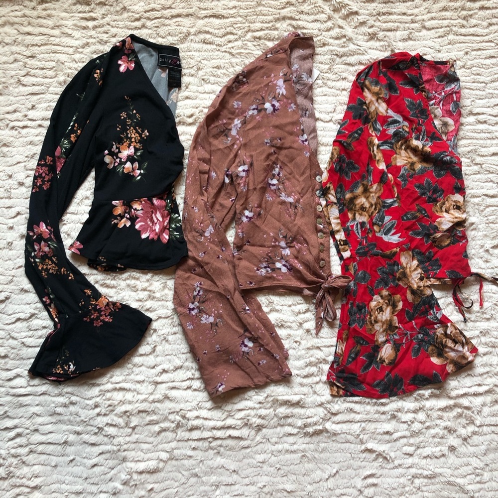 3 floral bell sleeve tops